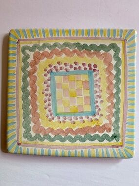 Vintage MacKenzie-Childs Hand-Painted Trivet | 5.75” Square | Cork Back